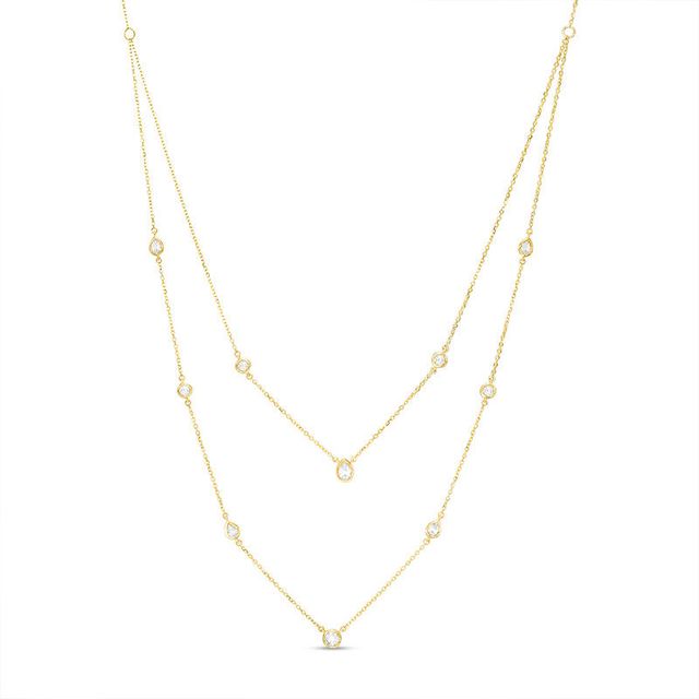 0.60 CT. T.W. Diamond Layered Station Necklace in 10K Gold - 24"