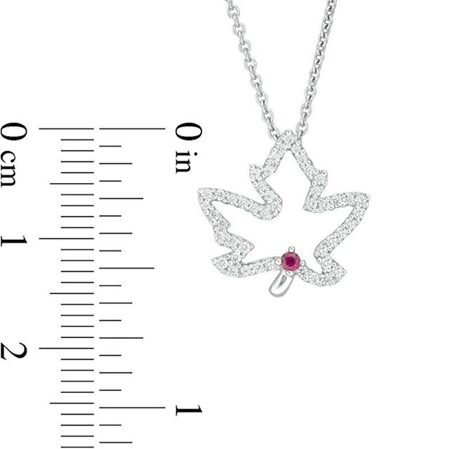 Peoples 100-Year Anniversary Ruby and 0.18 CT. T.W. Diamond Maple Leaf Pendant in Sterling Silver