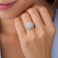 1.00 CT. T.W. Diamond Double Frame Vintage-Style Engagement Ring in 10K White Gold|Peoples Jewellers