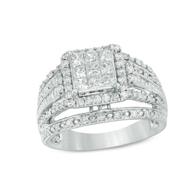 1.00 CT. T.W. Princess-Cut Composite Diamond Frame Multi-Row Engagement Ring in 10K Gold|Peoples Jewellers