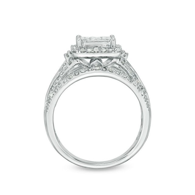 1.00 CT. T.W. Princess-Cut Composite Diamond Frame Multi-Row Engagement Ring in 10K Gold|Peoples Jewellers