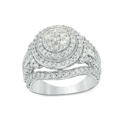 2.00 CT. T.W. Composite Diamond Frame Multi-Row Vintage-Style Engagement Ring in 10K Gold|Peoples Jewellers