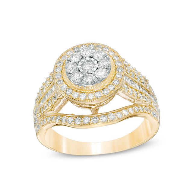 1.00 CT. T.W. Composite Diamond Double Frame Vintage-Style Engagement Ring in 10K Gold|Peoples Jewellers