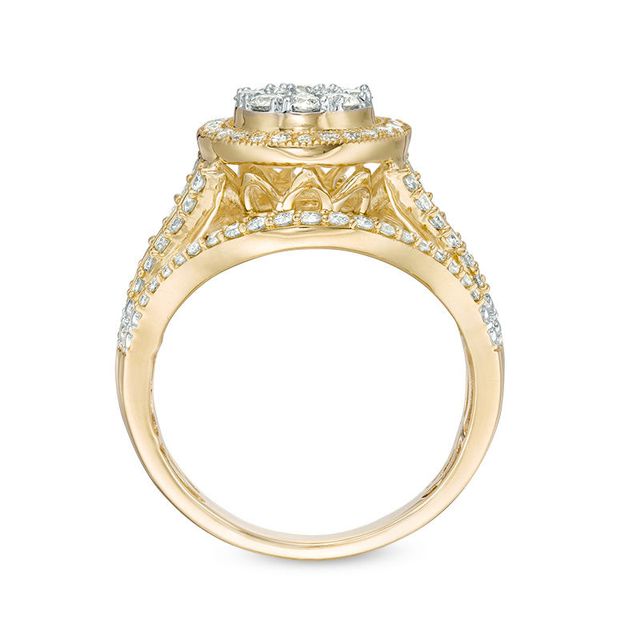 1.00 CT. T.W. Composite Diamond Double Frame Vintage-Style Engagement Ring in 10K Gold