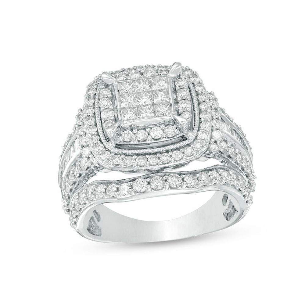 2.00 CT. T.W. Princess-Cut Composite Diamond Double Frame Engagement Ring in 10K White Gold|Peoples Jewellers