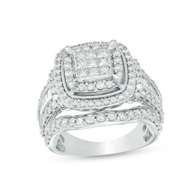 2.00 CT. T.W. Princess-Cut Composite Diamond Double Frame Engagement Ring in 10K White Gold|Peoples Jewellers