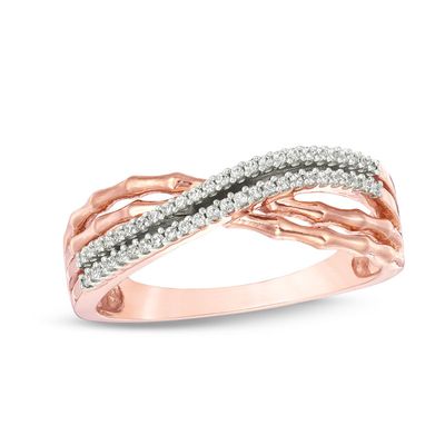 0.15 CT. T.W. Diamond and Bamboo Double Row Crossover Ring in 10K Rose Gold|Peoples Jewellers