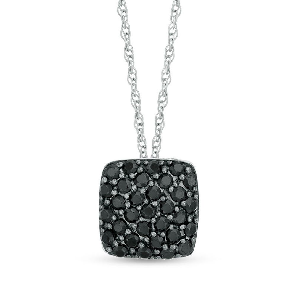 0.25 CT. T.W. Enhanced Black Composite Diamond Cushion Pendant in 10K White Gold|Peoples Jewellers