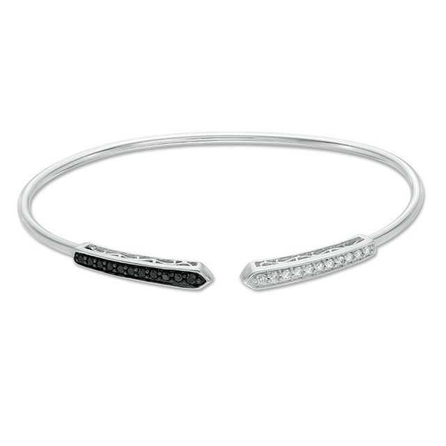 0.33 CT. T.W. Enhanced Black and White Diamond Open Flex Bangle in Sterling Silver|Peoples Jewellers