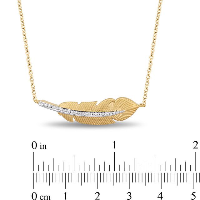 Enchanted Disney Pocahontas 0.088 CT. T.W. Diamond Sideways Feather Necklace in 10K Gold - 19"|Peoples Jewellers