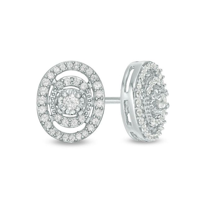 0.33 CT. T.W. Diamond Double Oval Frame Stud Earrings in 10K White Gold|Peoples Jewellers