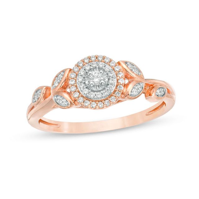 0.15 CT. T.W. Diamond Flower Double Frame Shank Ring in 10K Rose Gold