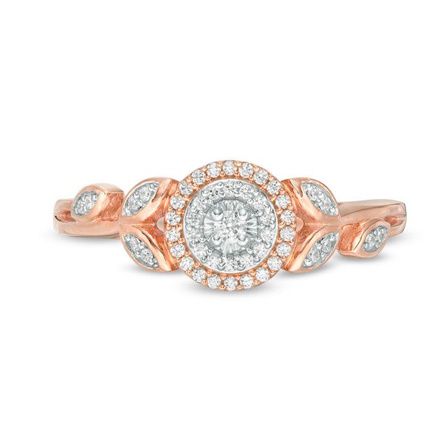 0.15 CT. T.W. Diamond Flower Double Frame Shank Ring in 10K Rose Gold