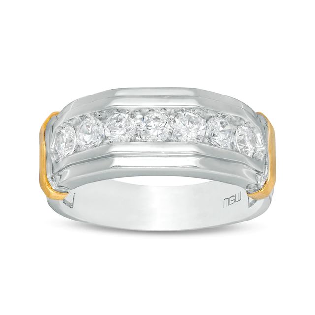 Men's 1.00 CT. T.W. Diamond Seven Stone Satin Wedding Band in 10K Two-Tone Gold|Peoples Jewellers