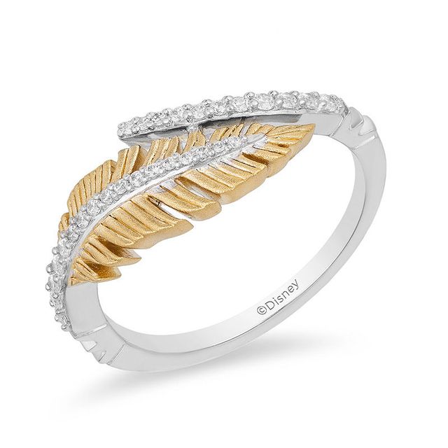 Enchanted Disney Pocahontas 0.15 CT. T.W. Diamond Sideways Feather Bypass Ring in 10K Two-Tone Gold|Peoples Jewellers