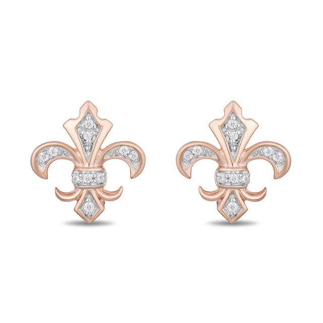 Enchanted Disney Aurora 0.04 CT. T.W. Diamond Fleur-de-Lis Stud Earrings in 10K Rose Gold|Peoples Jewellers