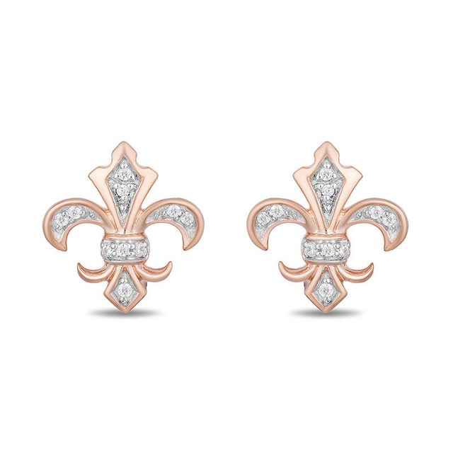 Enchanted Disney Aurora 0.04 CT. T.W. Diamond Fleur-de-Lis Stud Earrings in 10K Rose Gold