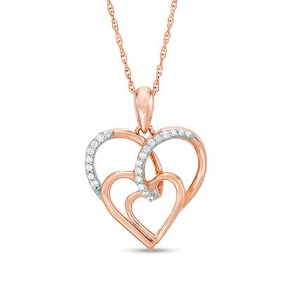0.07 CT. T.W. Diamond Triple Swirl Heart Pendant in 10K Rose Gold|Peoples Jewellers
