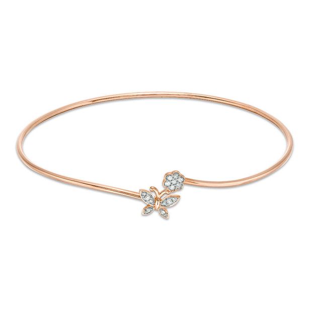 0.085 CT. T.W. Diamond Flower and Butterfly Bypass Open Flex Bangle in 10K Rose Gold|Peoples Jewellers