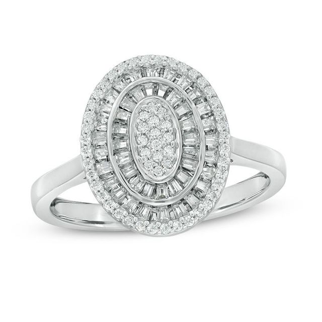 0.33 CT. T.W. Composite Diamond Double Oval Frame Ring in 10K White Gold|Peoples Jewellers