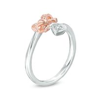Diamond Accent Heart and Bow Bypass Wrap Ring in Sterling Silver and 10K Rose Gold|Peoples Jewellers