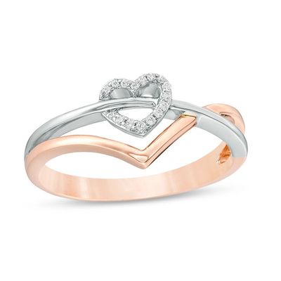 0.04 CT. T.W. Diamond Heart and Chevron Ring in 10K Two-Tone Gold|Peoples Jewellers