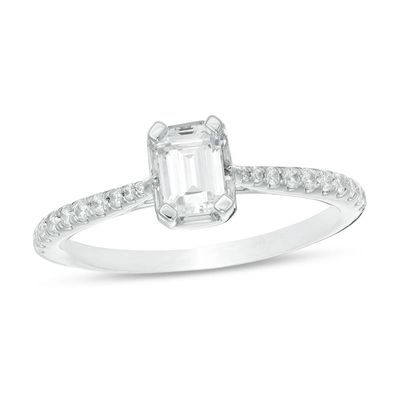 0.70 CT. T.W. Emerald-Cut Diamond Frame Engagement Ring in 14K White Gold|Peoples Jewellers