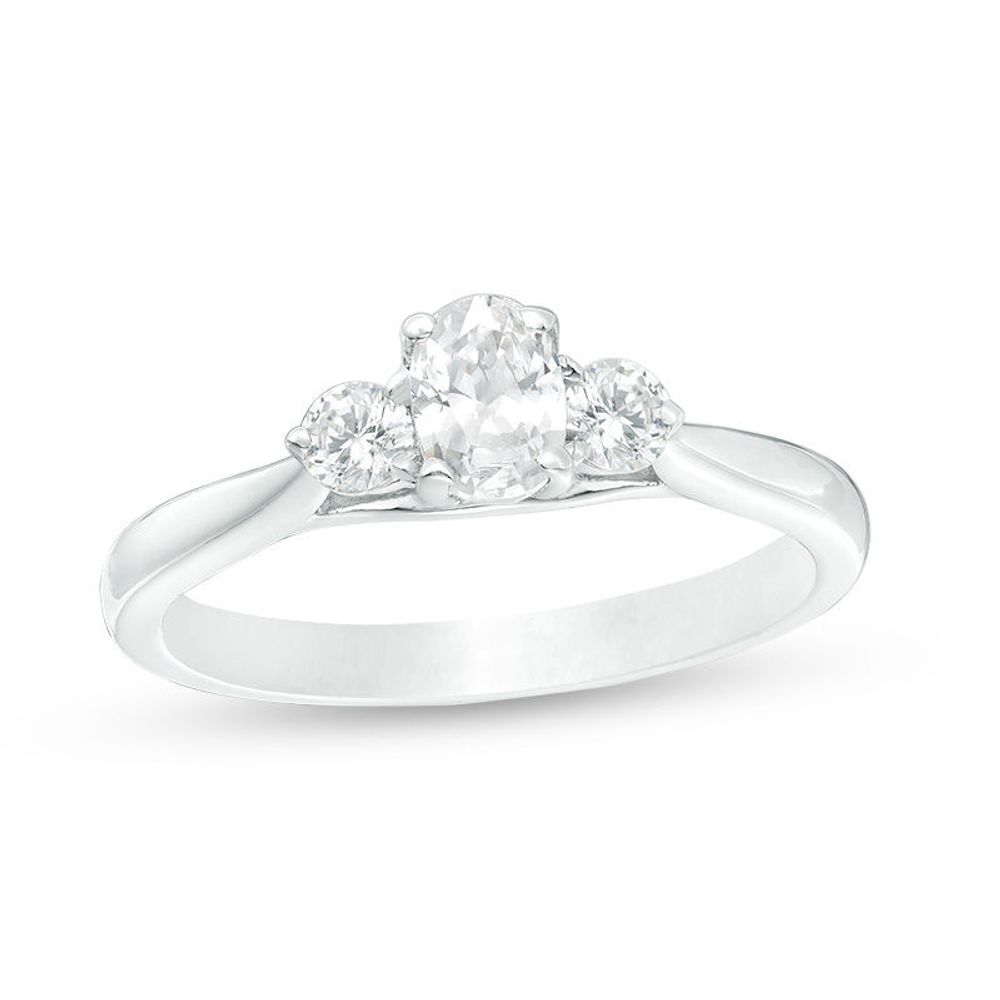 0.58 CT. T.W. Oval Diamond Past Present Future® Engagement Ring in 14K White Gold|Peoples Jewellers