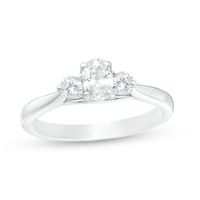 0.58 CT. T.W. Oval Diamond Past Present Future® Engagement Ring in 14K White Gold|Peoples Jewellers