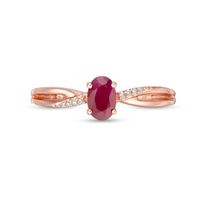 Oval Ruby and Diamond Accent Crossover Split Shank Ring in 10K Rose Gold|Peoples Jewellers