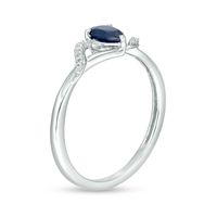Pear-Shaped Blue Sapphire and Diamond Accent Split Shank Ring in 10K White Gold|Peoples Jewellers