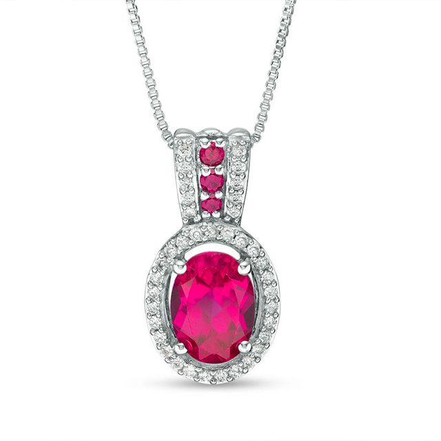 Oval Lab-Created Ruby and White Sapphire Frame Pendant in Sterling Silver|Peoples Jewellers