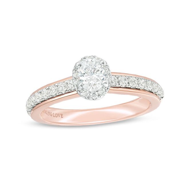 Vera Wang Love Collection 0.60 CT. T.W. Oval Diamond Frame Engagement Ring in 14K Two-Tone Gold|Peoples Jewellers