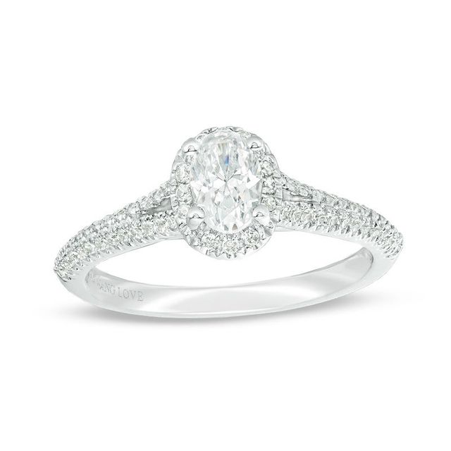 Vera Wang Love Collection 0.70 CT. T.W. Oval Diamond Frame Split Shank Engagement Ring in 14K White Gold|Peoples Jewellers