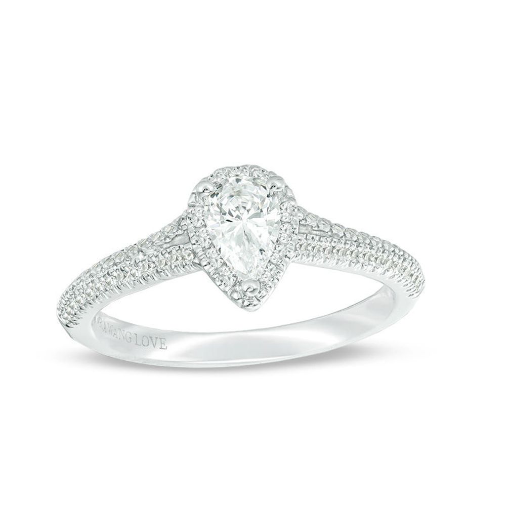 Vera Wang Love Collection 0.70 CT. T.W. Pear-Shaped Diamond Frame Split Shank Engagement Ring in 14K White Gold|Peoples Jewellers