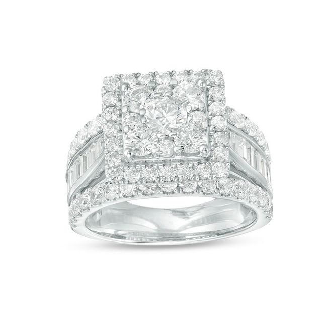 3.00 CT. T.W. Diamond Double Square Frame Multi-Row Engagement Ring in 14K White Gold|Peoples Jewellers