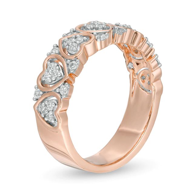 0.33 CT. T.W. Diamond Alternating Heart-Shaped Anniversary Band in 10K Rose Gold