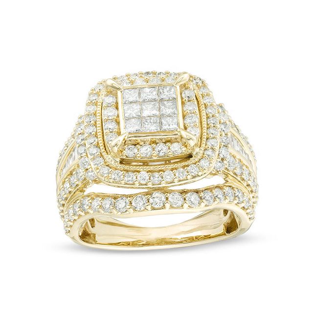2.00 CT. T.W. Princess-Cut Composite Diamond Double Frame Multi-Row Vintage-Style Engagement Ring in 10K Gold|Peoples Jewellers