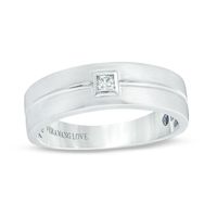 Vera Wang Love Collection Men’s 0.07 CT. Square Diamond Solitaire Centre Groove Wedding Band in 14K White Gold|Peoples Jewellers