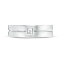 Vera Wang Love Collection Men’s 0.07 CT. Square Diamond Solitaire Centre Groove Wedding Band in 14K White Gold|Peoples Jewellers