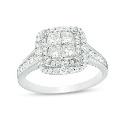 CT. T.W. Quad Princess-Cut Diamond Frame Engagement Ring in 14K White Gold|Peoples Jewellers