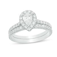 1.25 CT. T.W. Certified Canadian Pear-Shaped Diamond Frame Bridal Set in 14K White Gold (I/SI2)|Peoples Jewellers