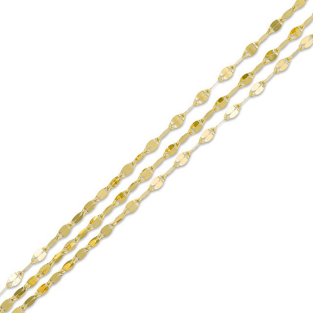 030 Gauge Triple Strand Mirror Chain Bracelet in 14K Gold - 7.25"