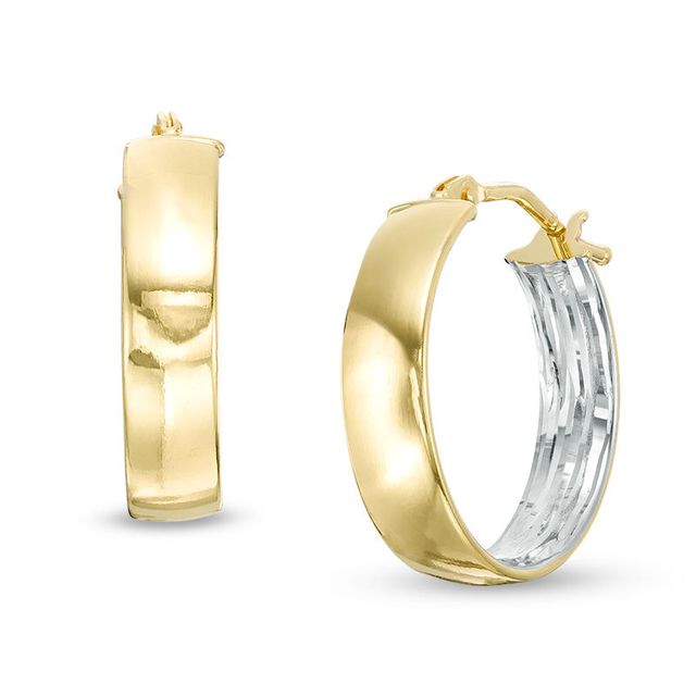 15.0mm Diamond-Cut Inside-Out Hoop Earrings in 14K Two-Tone Gold|Peoples Jewellers