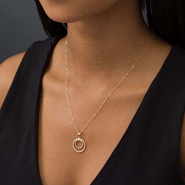 Diamond-Cut Double Circle Pendant in 14K Gold - 20"