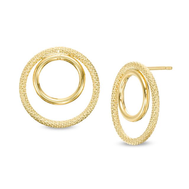 Diamond-Cut Double Circle Drop Earrings in 14K Gold|Peoples Jewellers