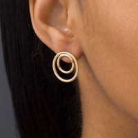 Diamond-Cut Double Circle Drop Earrings in 14K Gold|Peoples Jewellers