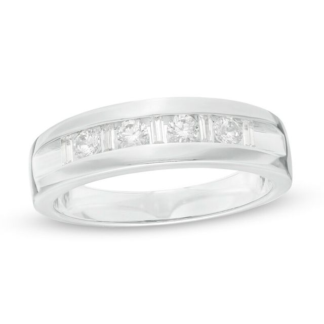 Men's 0.50 CT. T.W. Baguette and Round Diamond Wedding Band in 10K White Gold