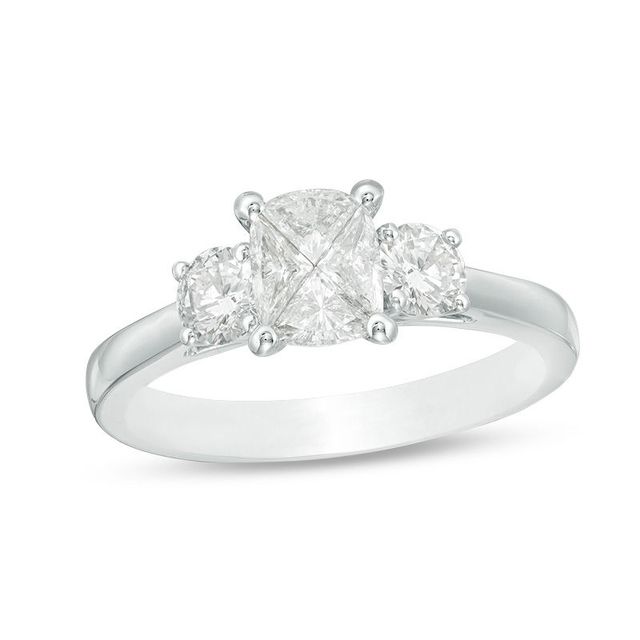 1.00 CT. T.W. Multi-Diamond Cushion Three Stone Engagement Ring in 14K White Gold|Peoples Jewellers