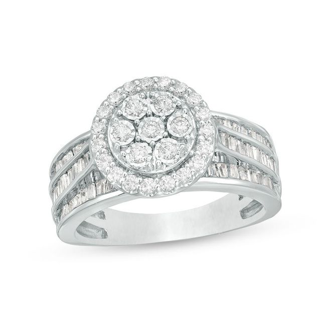 0.75 CT. T.W. Composite Diamond Frame Multi-Row Engagement Ring in 10K White Gold|Peoples Jewellers